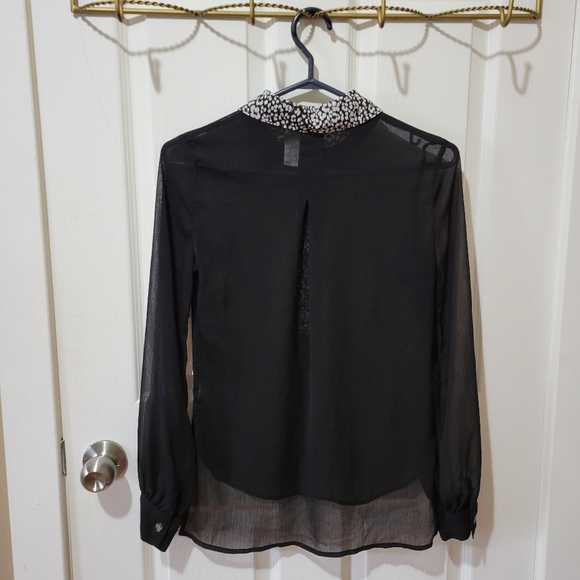 Vintage y2k Mimi Chica black sheer blouse white cheetah contrast collar XS - Picture 3 of 8
